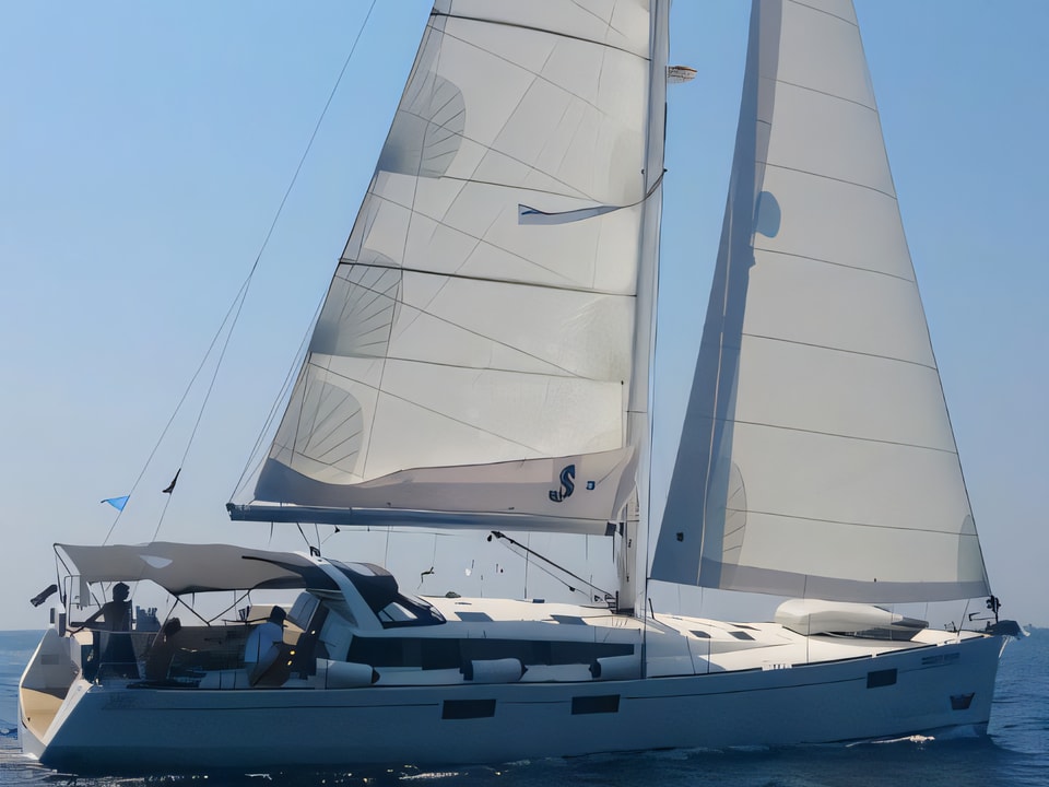 Exterior overview of Sense 55 sail boat for charter from Kastela Gomilica Marina in the Sibenik sailing area Croatia