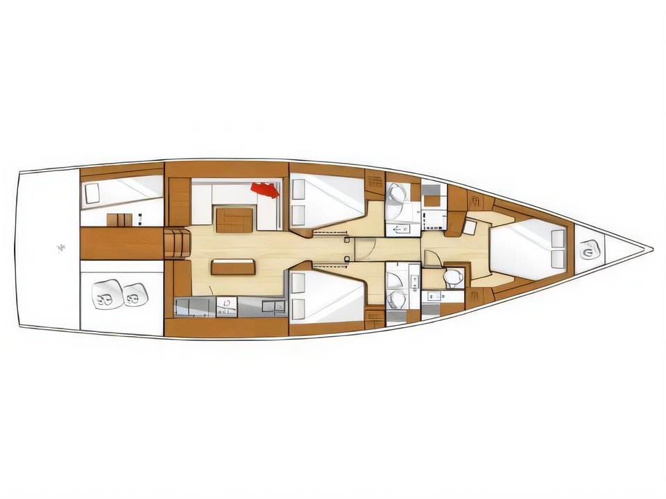 Layout of Sense 55 sail boat with 4 cabins Croatia yacht charter