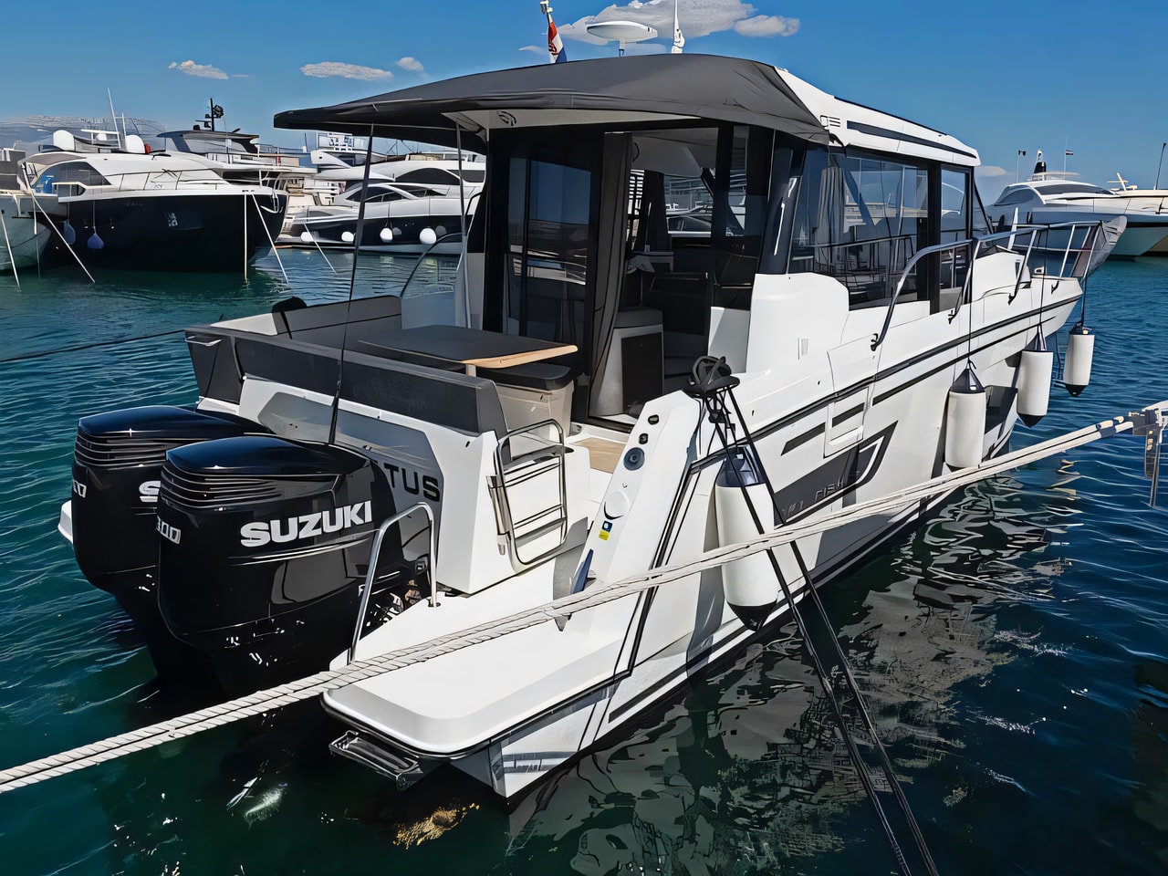 Exterior overview of Merry Fisher 1095 motor boat for charter from Zadar Marina Borik in the Kornati sailing area Croatia