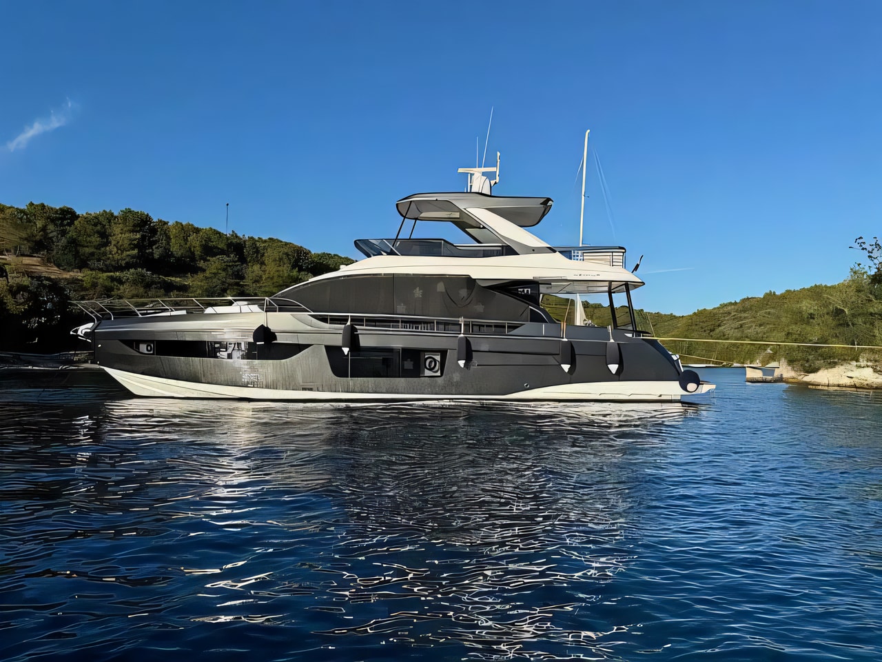 Exterior overview of Azimut 68 motoryacht for charter from Split ACI Marina in the Split sailing area Croatia