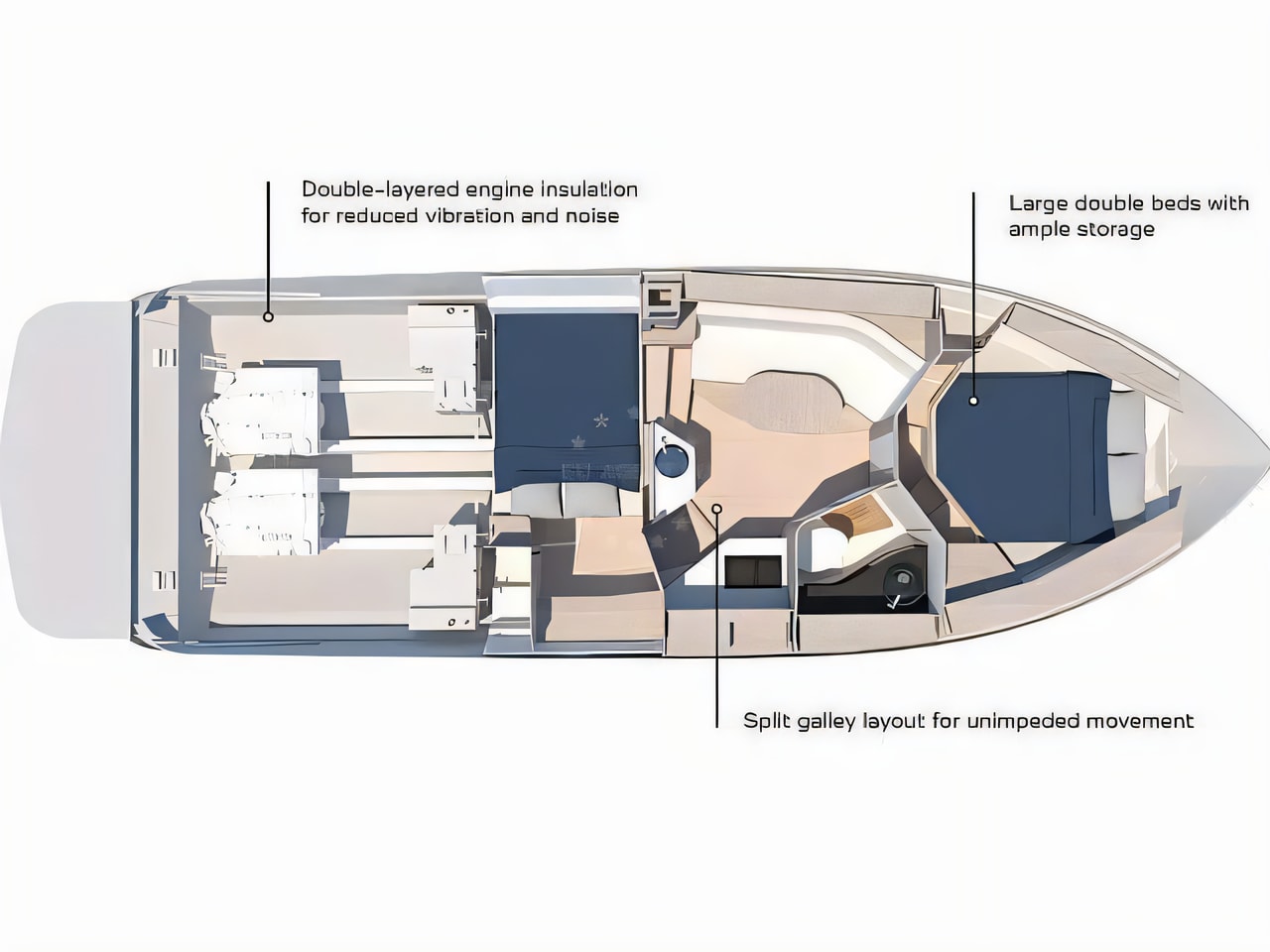 Interior of Focus Power 36 motor boat with 2 cabins Croatia yacht charter