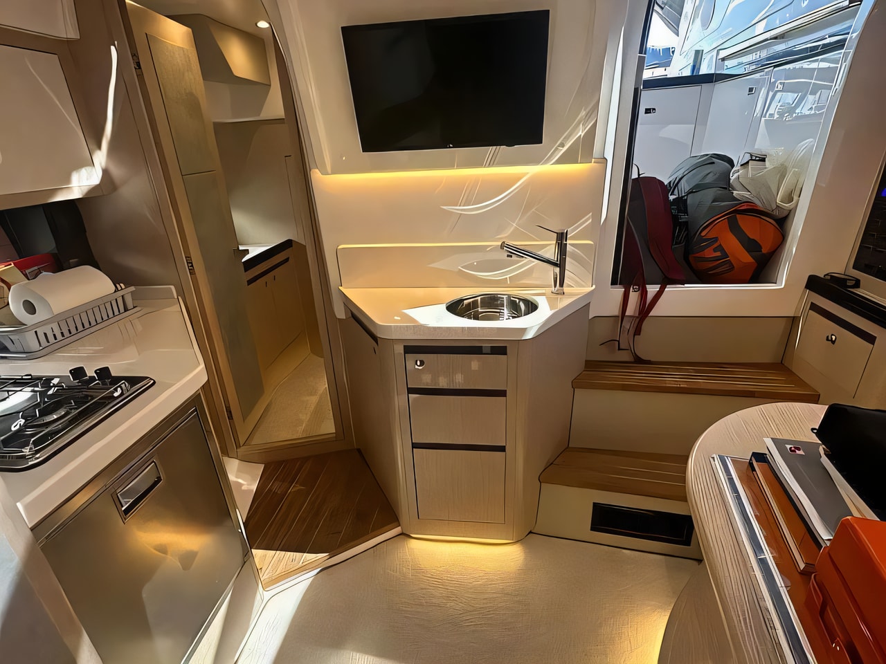 Layout of Focus Power 36 motor boat with 2 cabins Croatia yacht charter
