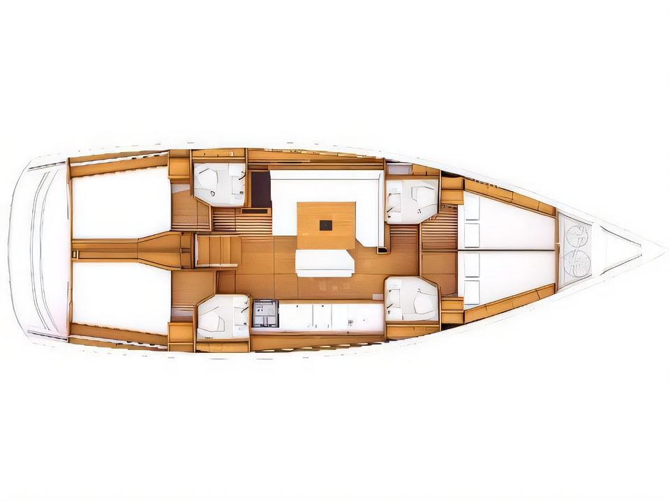 Layout of Sun Odyssey 479 sail boat with 4 cabins Croatia yacht charter