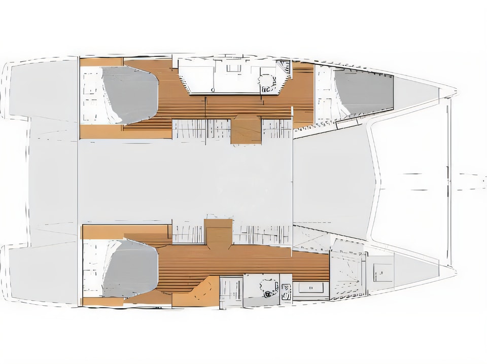 Layout of Lucia 40 owner version catamaran with 3 cabins Croatia yacht charter