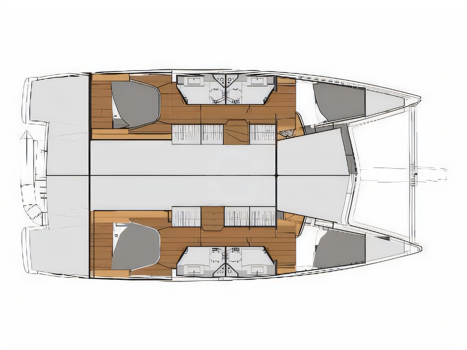 Layout of Lucia 40 (4cab. / 4 hds) catamaran with 4 cabins Croatia yacht charter