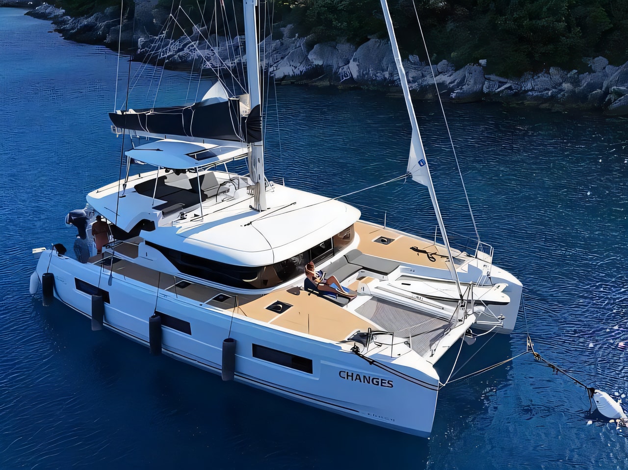 Exterior overview of Lagoon 46 (Owner Version) catamaran for charter from Dubrovnik Marina Frapa in the Dubrovnik sailing area Croatia