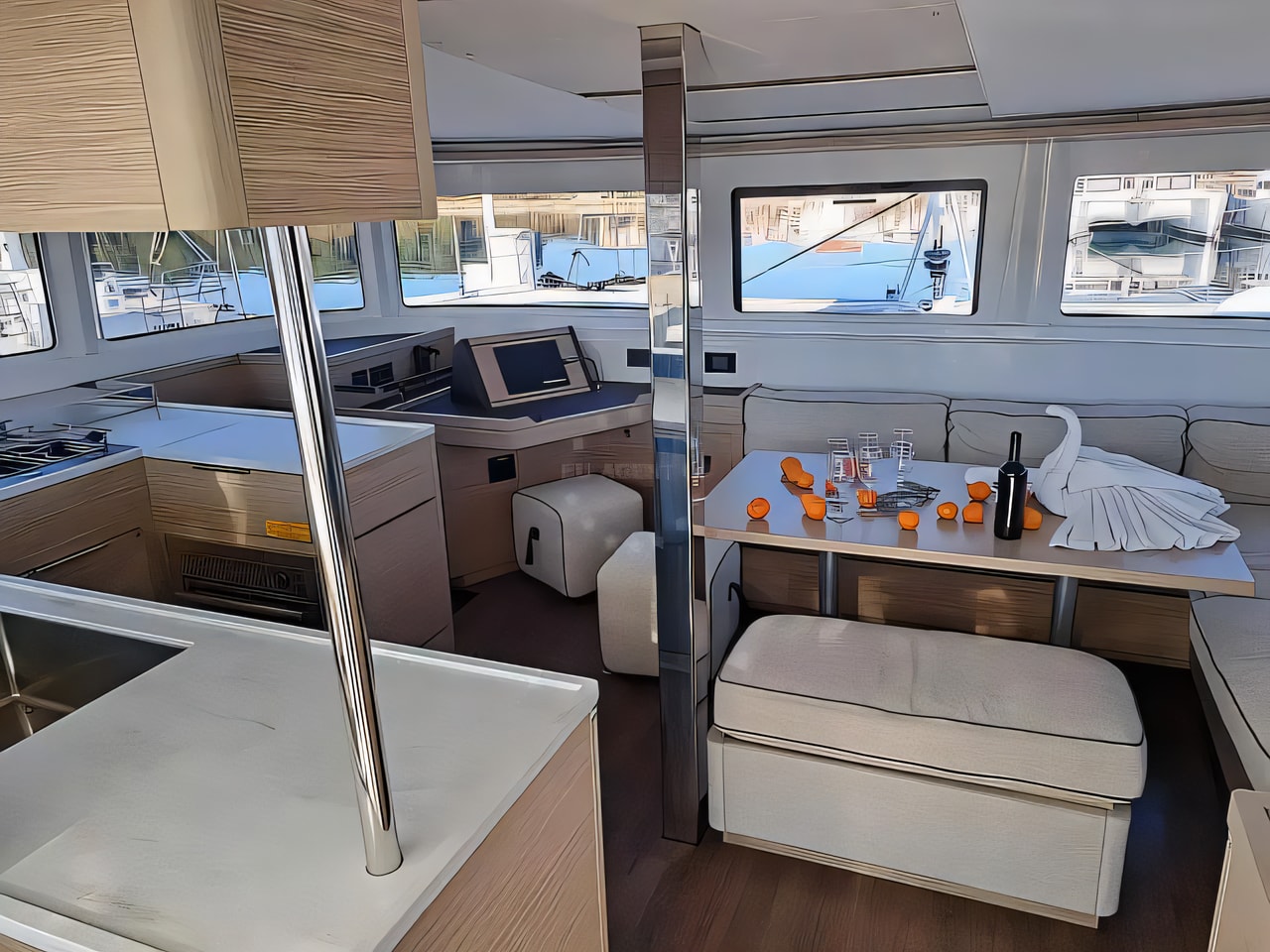 Layout of Lagoon 46 (Owner Version) catamaran with 3 cabins Croatia yacht charter