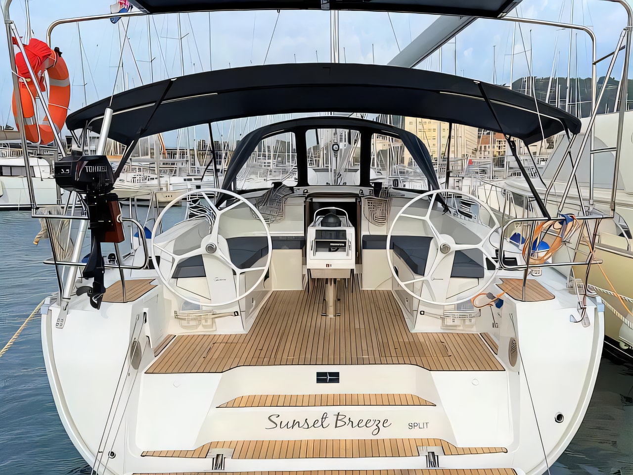 Exterior overview of Bavaria 46 Cruiser sail boat for charter from Adriatic Croatia