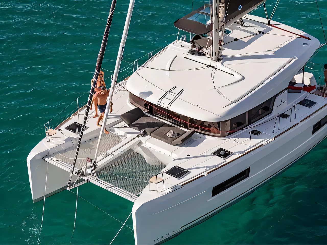 Exterior overview of Lagoon 40 catamaran for charter from Skradin ACI Marina in the Istria / Kvarner sailing area Croatia