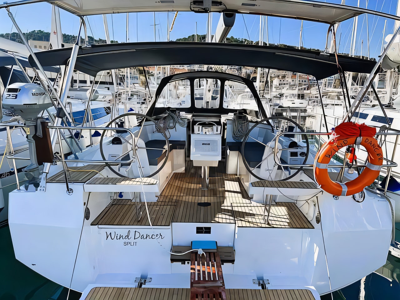 Exterior overview of Bavaria C38 sail boat for charter from Dubrovnik Port Croatia