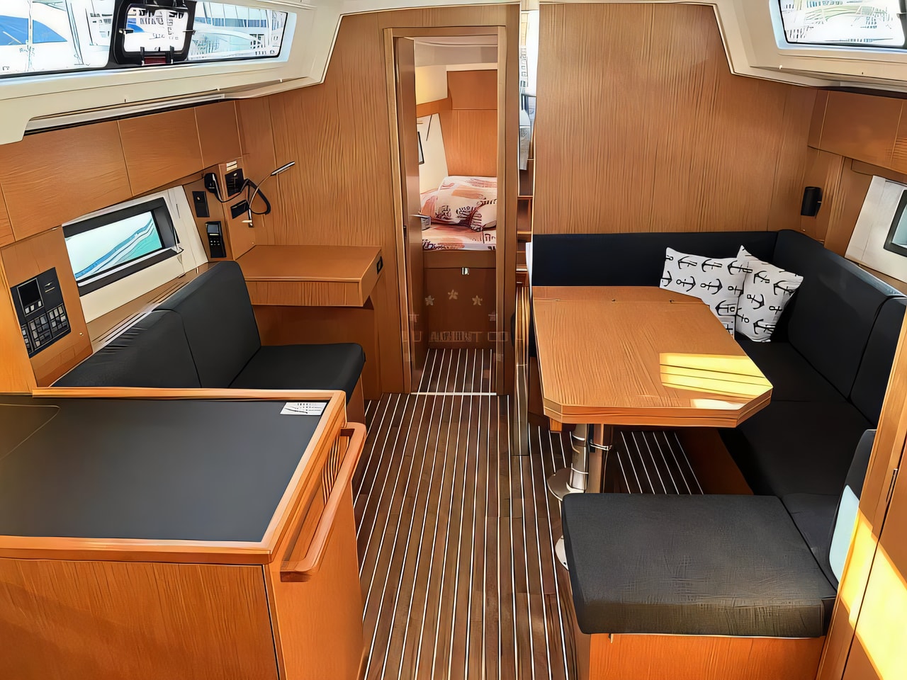 Layout of Bavaria C38 sail boat with 3 cabins Croatia yacht charter