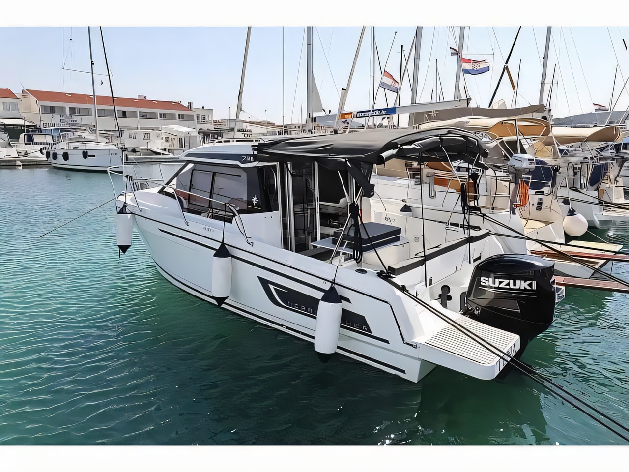 Exterior overview of Merry Fisher 795 motor boat for charter from Pirovac in the Sibenik sailing area Croatia