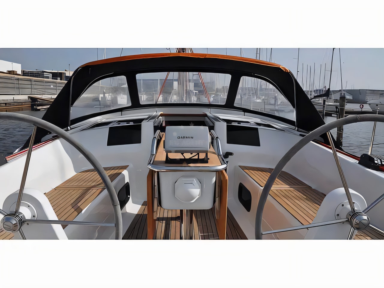 Exterior overview of Hanse 385 sail boat for charter from Pula Marina Polesana in the Istria / Kvarner sailing area Croatia