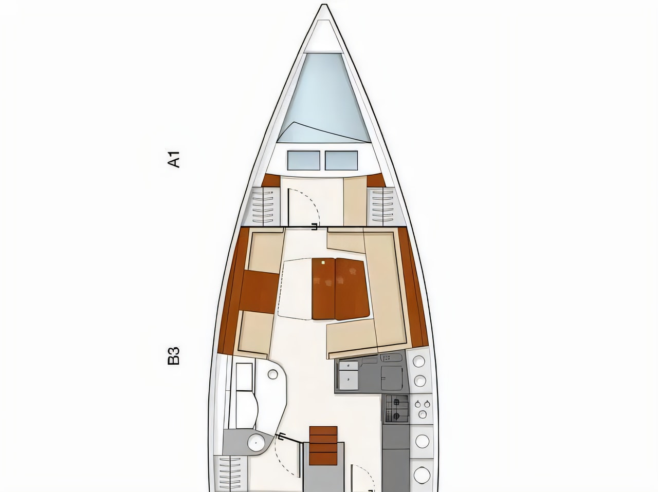 Interior of Hanse 385 sail boat with 3 cabins Croatia yacht charter