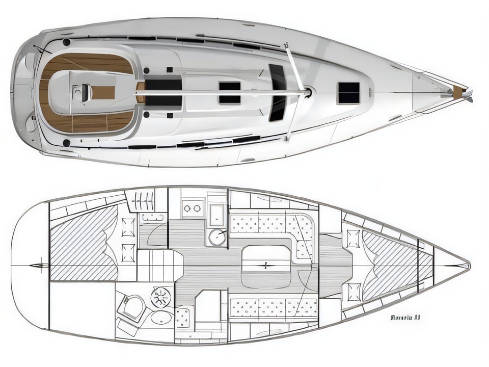 Layout of Bavaria 33 Cruiser sail boat with 2 cabins Croatia yacht charter