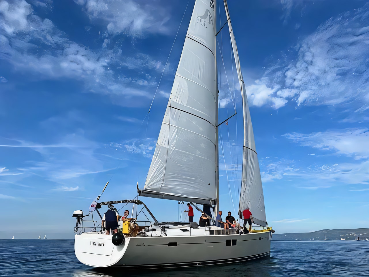 Exterior overview of Hanse 505 sail boat for charter from Rovinj ACI Marina in the Istria / Kvarner sailing area Croatia