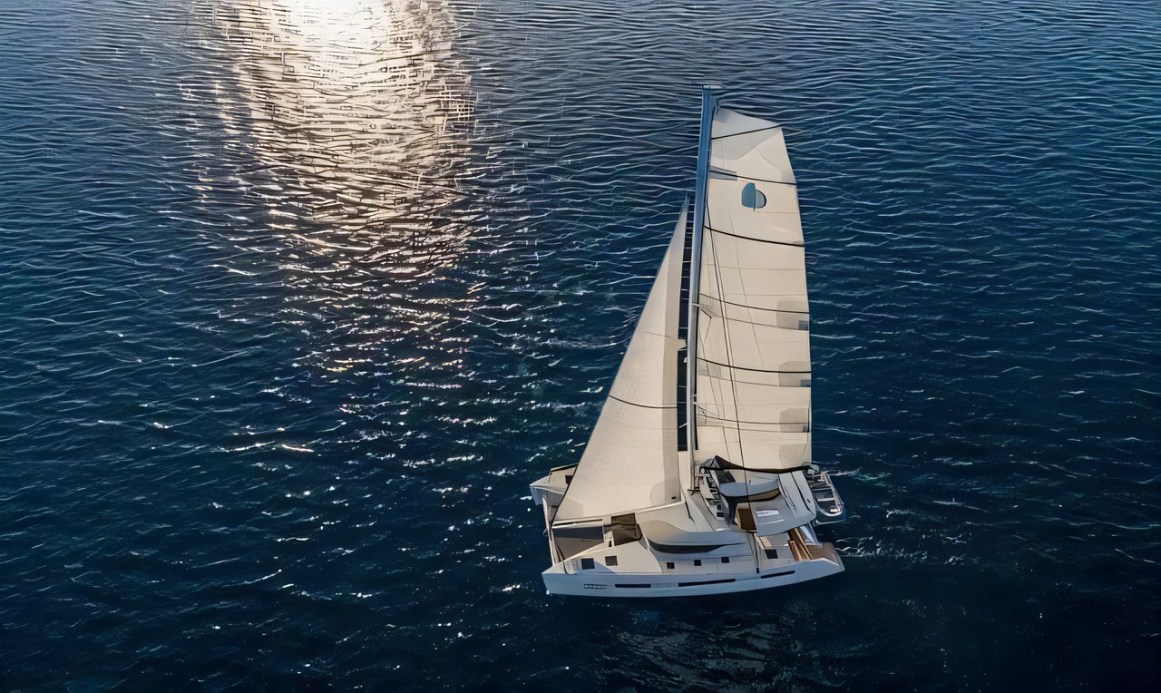 Exterior overview of Lagoon 50F catamaran for charter from Agana Marina in the Split sailing area Croatia