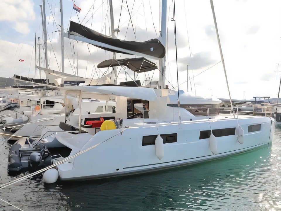 Exterior overview of Lagoon 50 catamaran for charter from Sukosan Marina Dalmacija in the Zadar sailing area Croatia