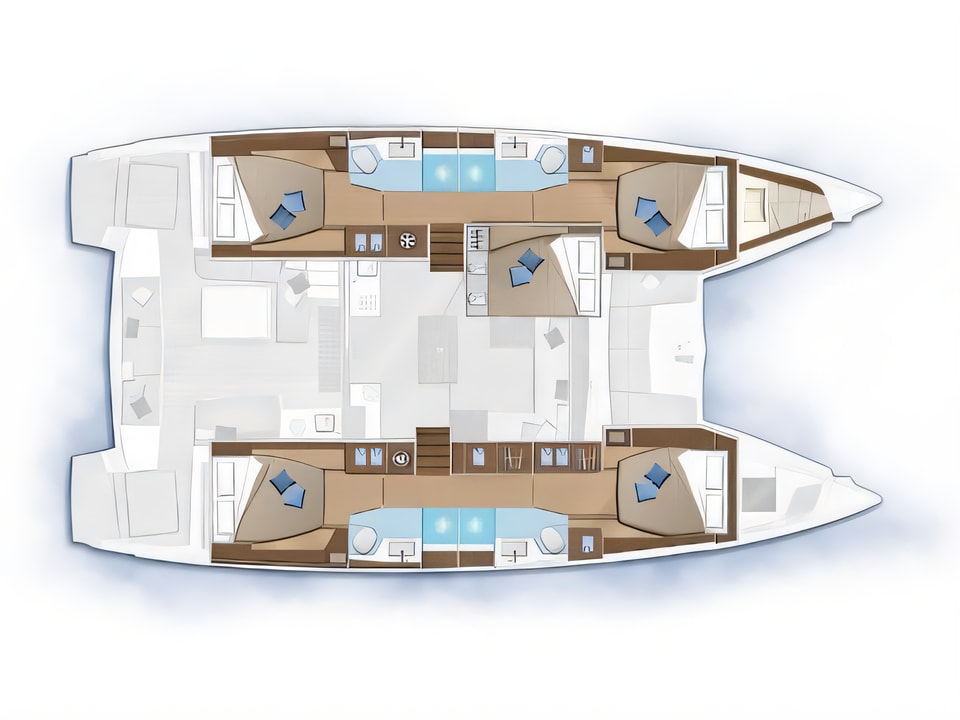 Layout of Lagoon 50 catamaran with 6 cabins Croatia yacht charter