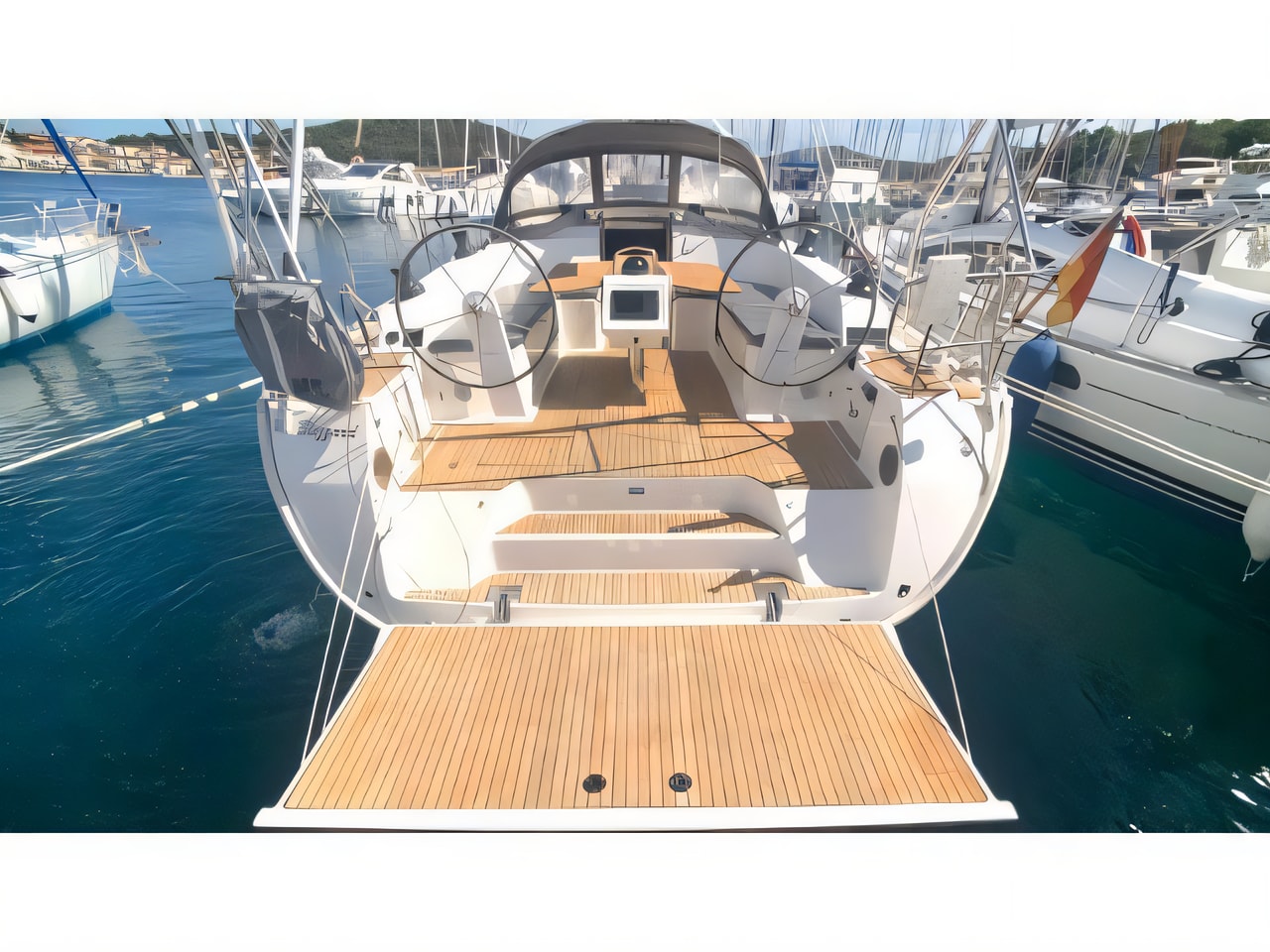 Exterior overview of Bavaria Cruiser 46 sail boat for charter from Rogoznica Marina Frapa in the Sibenik sailing area Croatia
