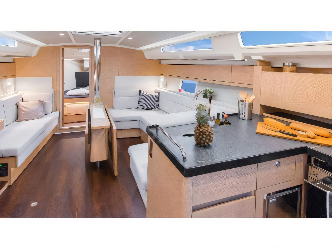 Layout of Hanse 418 sail boat with 3 cabins Croatia yacht charter