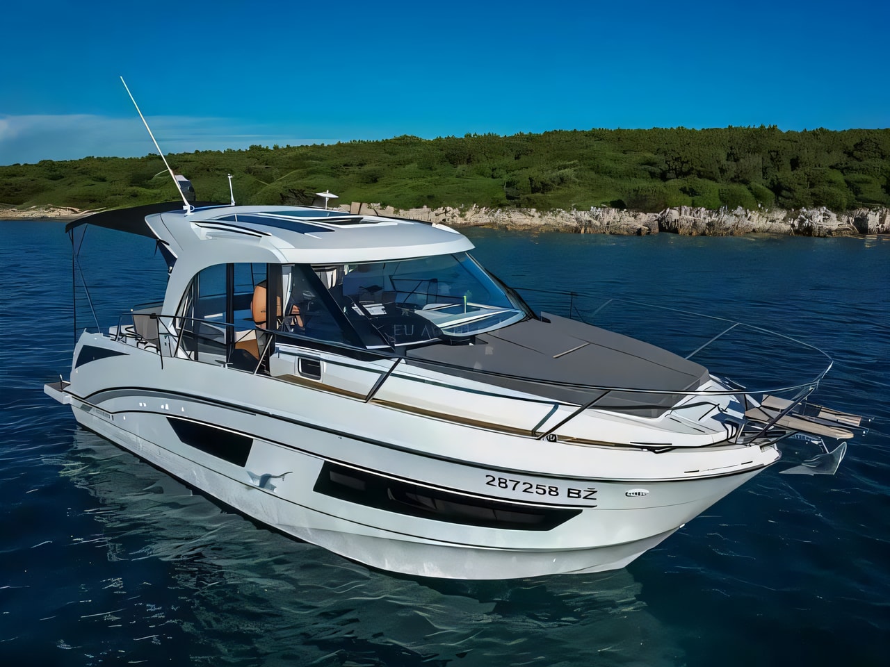 Exterior overview of Antares 9 OB motor boat for charter from Zadar Marina Borik in the Zadar sailing area Croatia