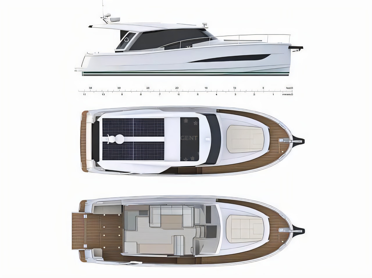 Interior of Greenline 39 motor boat with 2 cabins Croatia yacht charter