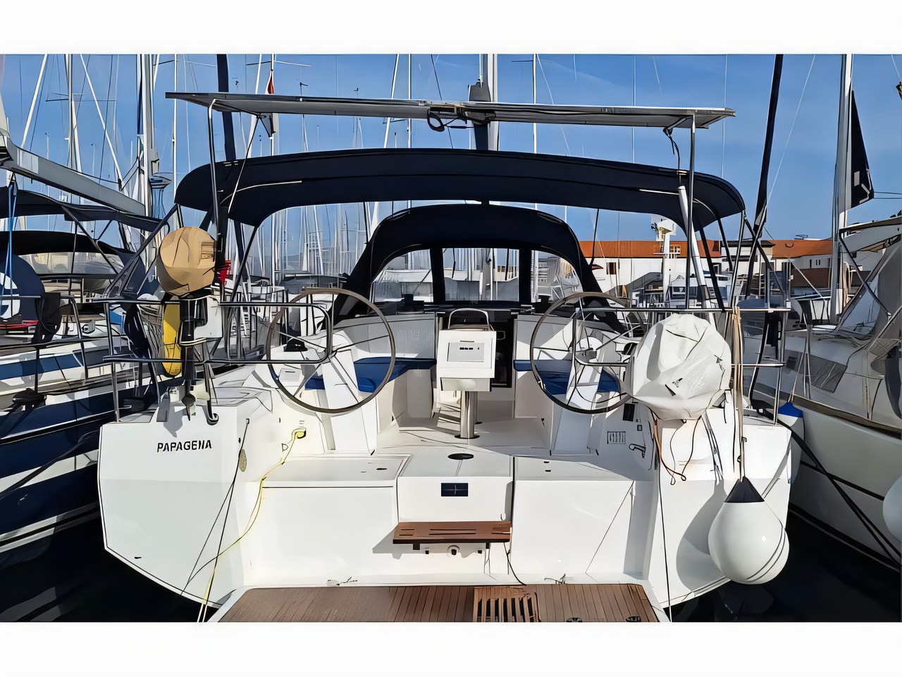 Exterior overview of Bavaria C38 sail boat for charter from Trogir ACI Marina in the Split sailing area Croatia
