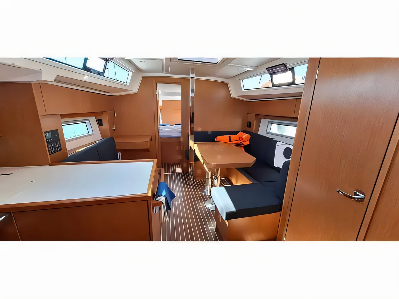 Layout of Bavaria C38 sail boat with 3 cabins Croatia yacht charter