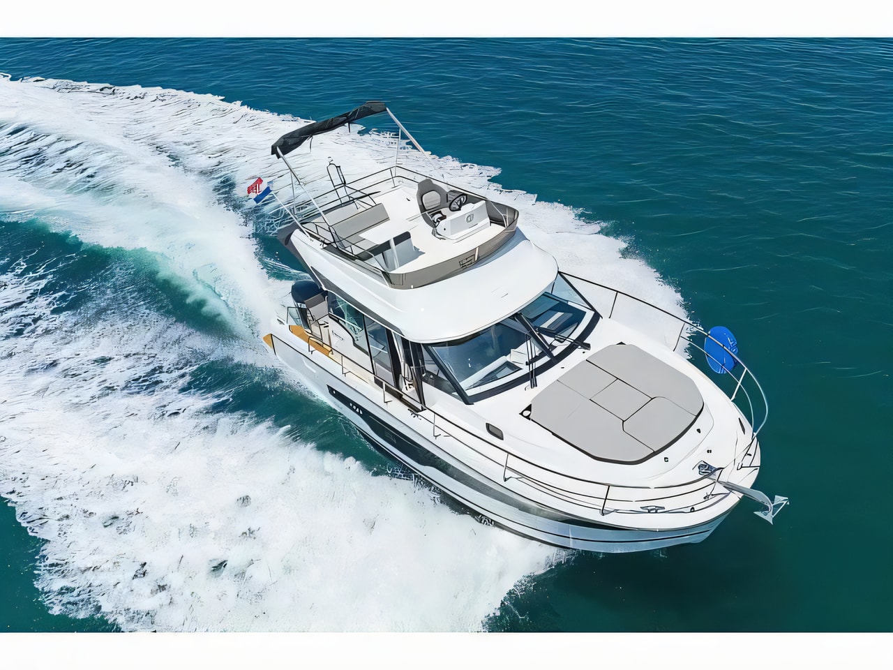Exterior overview of Merry Fisher 1095 FLY motor boat for charter from Biograd Kornati in the Zadar sailing area Croatia