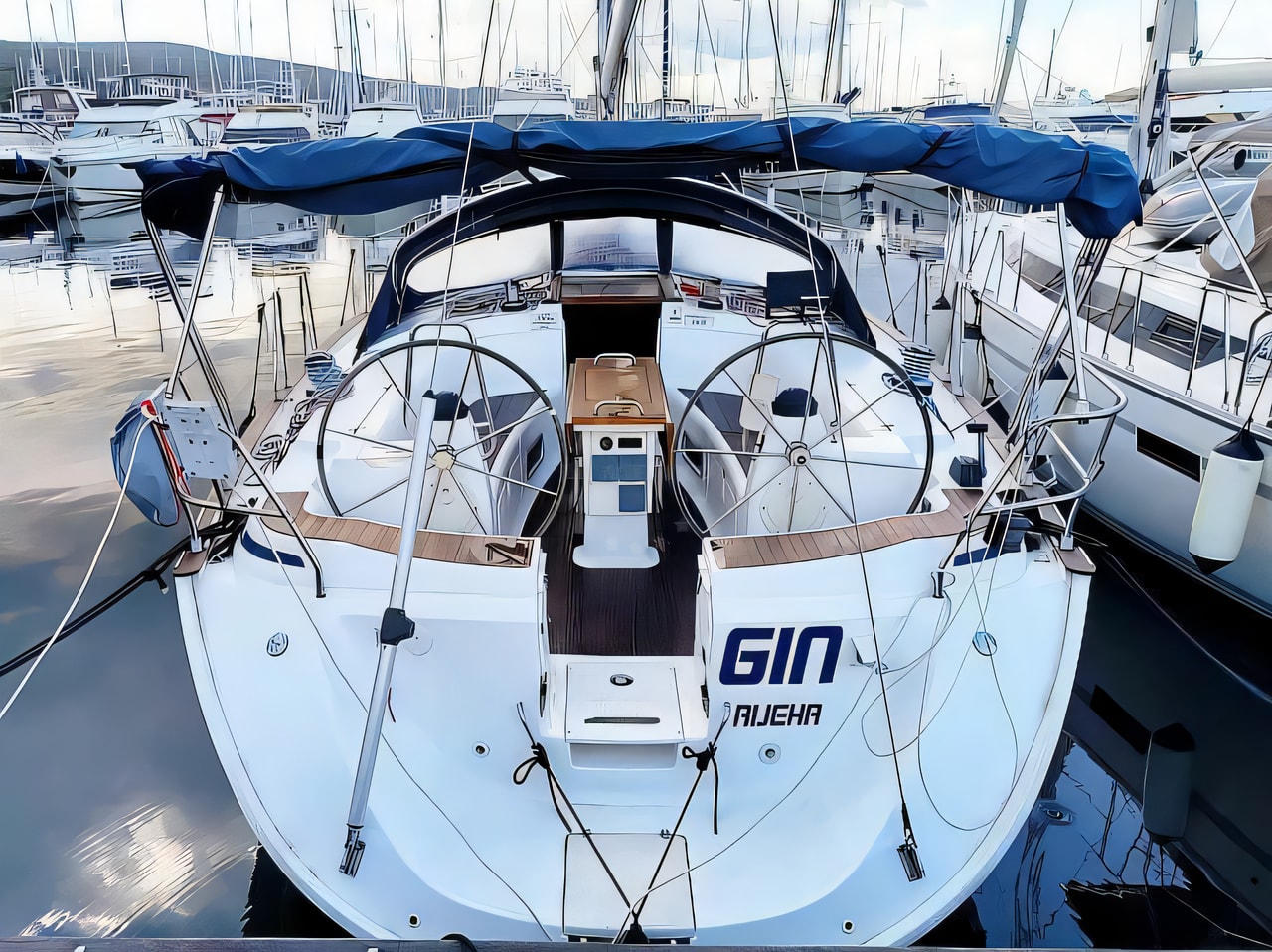 Exterior overview of Bavaria 44 sail boat for charter from Krk Marina Punat in the Istria / Kvarner sailing area Croatia