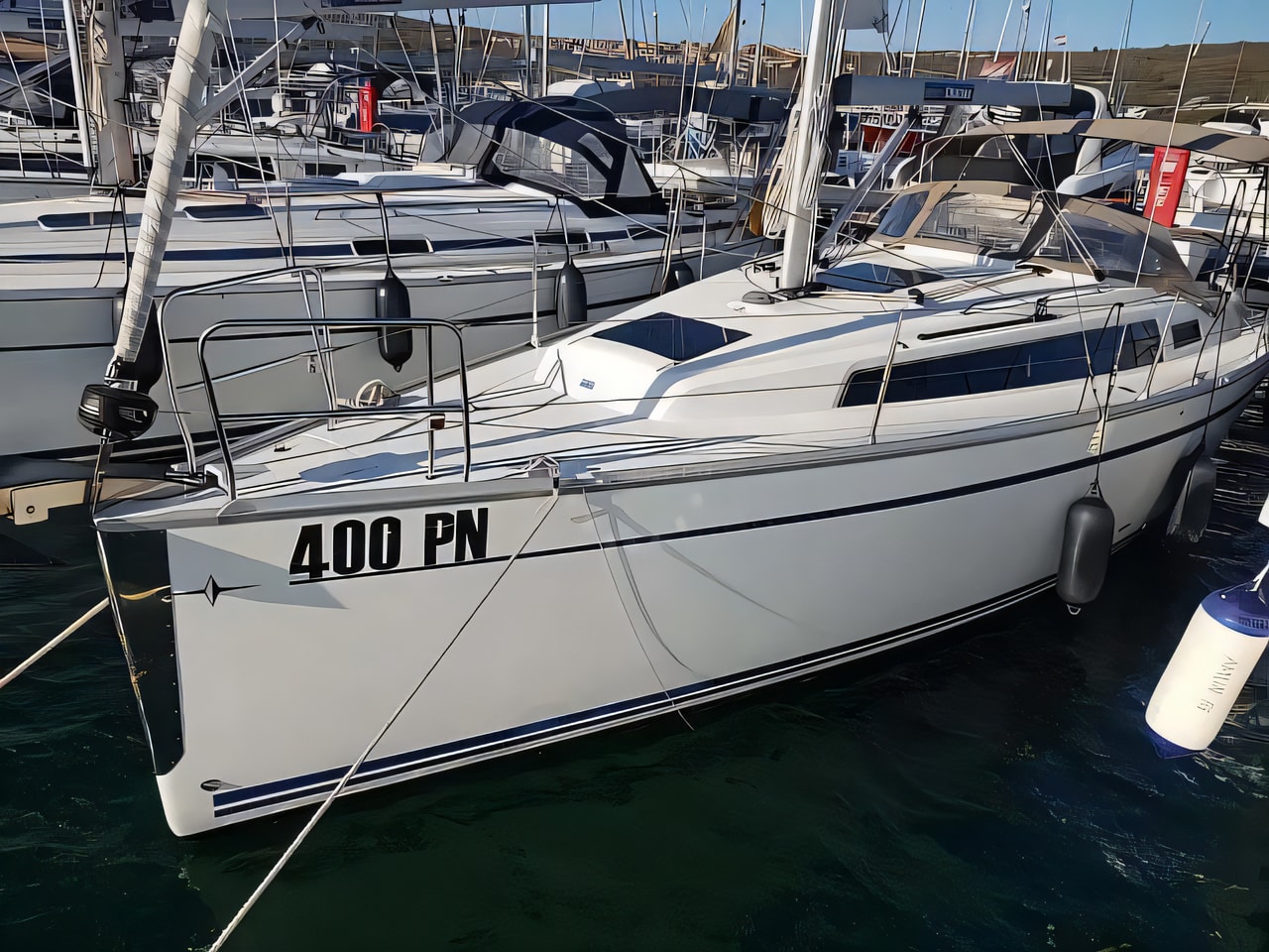 Exterior overview of Bavaria 34 sail boat for charter from Krk Marina Punat in the Istria / Kvarner sailing area Croatia