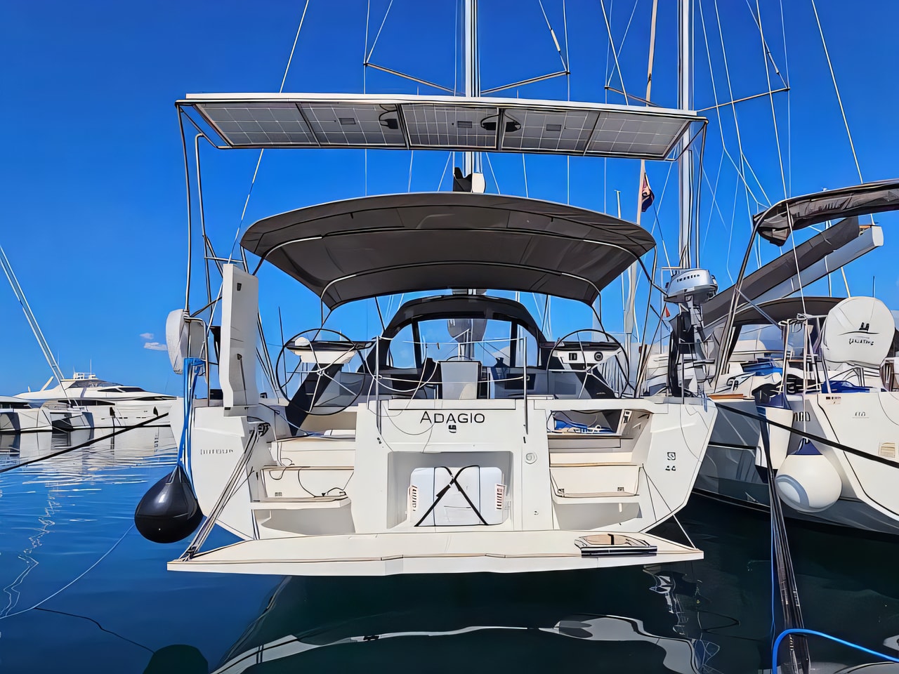 Exterior overview of Dufour 44 Grand Large sail boat for charter from Kastela Gomilica Marina in the Split sailing area Croatia