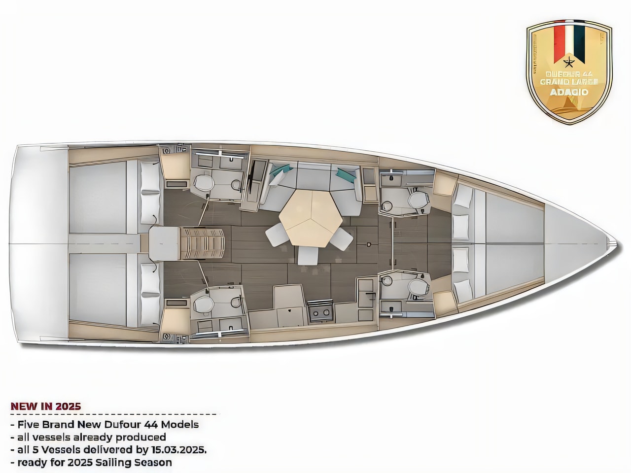 Interior of Dufour 44 Grand Large sail boat with 4 cabins Croatia yacht charter