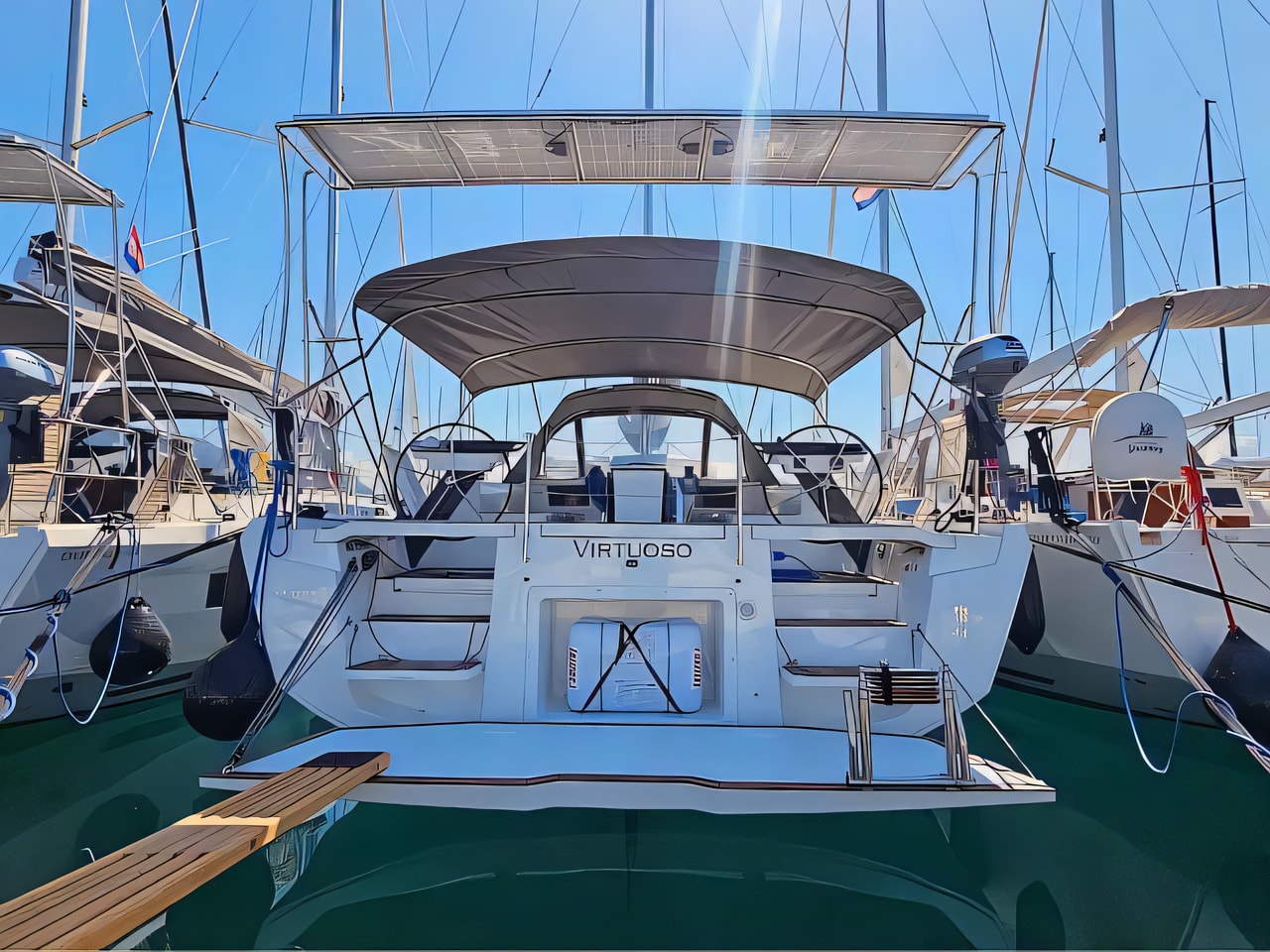 Exterior overview of Dufour 44 Grand Large sail boat for charter from Kastela Gomilica Marina in the Split sailing area Croatia
