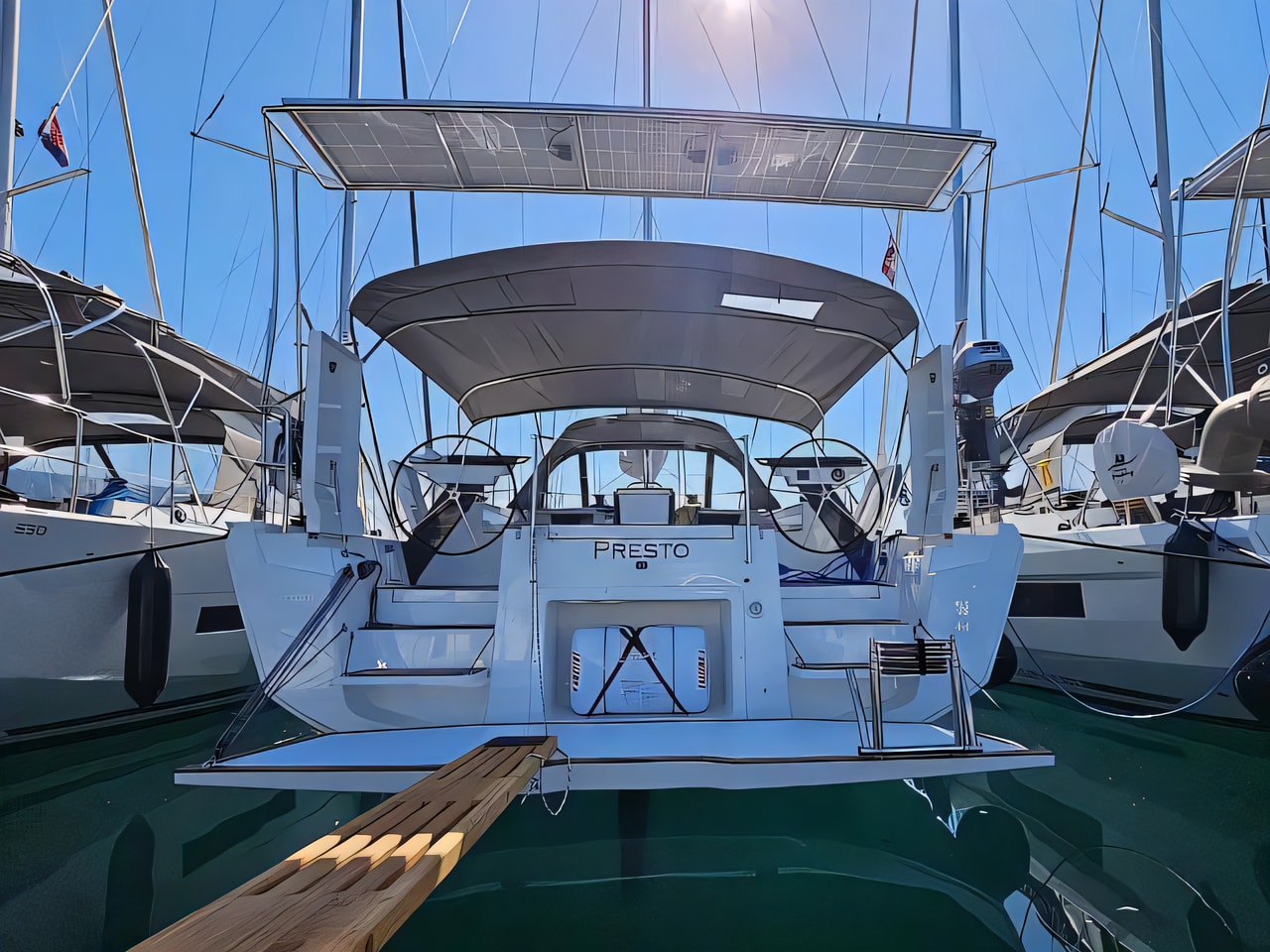 Exterior overview of Dufour 44 Grand Large sail boat for charter from Kastela Gomilica Marina in the Split sailing area Croatia