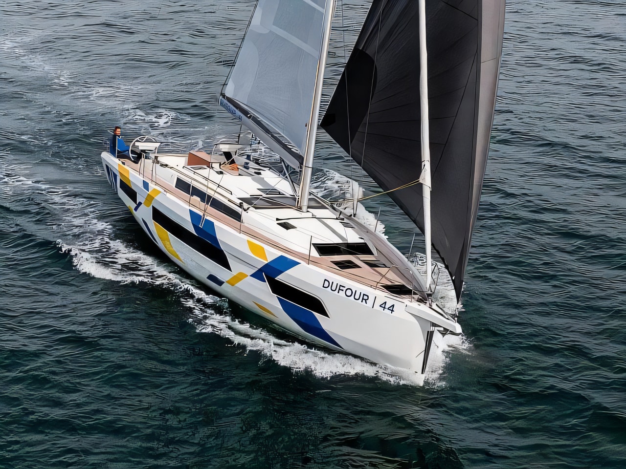 Exterior overview of Dufour 44 Grand Large sail boat for charter from Kastela Gomilica Marina in the Split sailing area Croatia