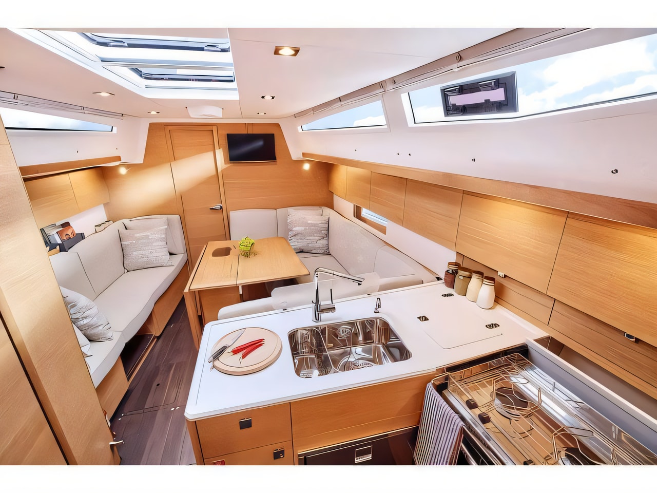 Layout of Elan E5 sail boat with 3 cabins Croatia yacht charter