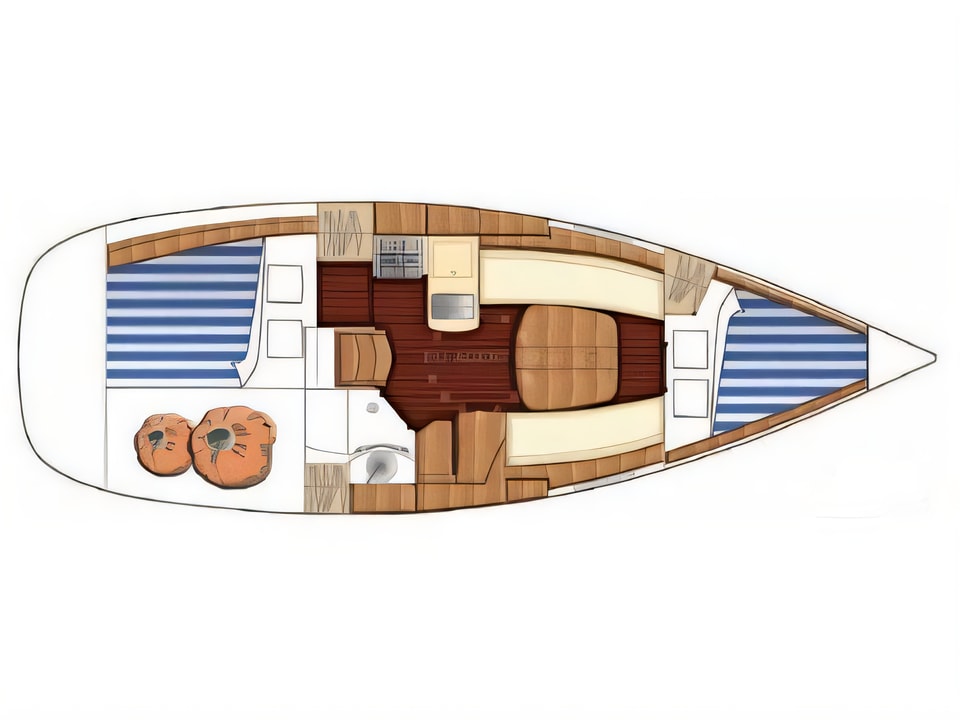 Layout of First 31.7 sail boat with 2 cabins Croatia yacht charter