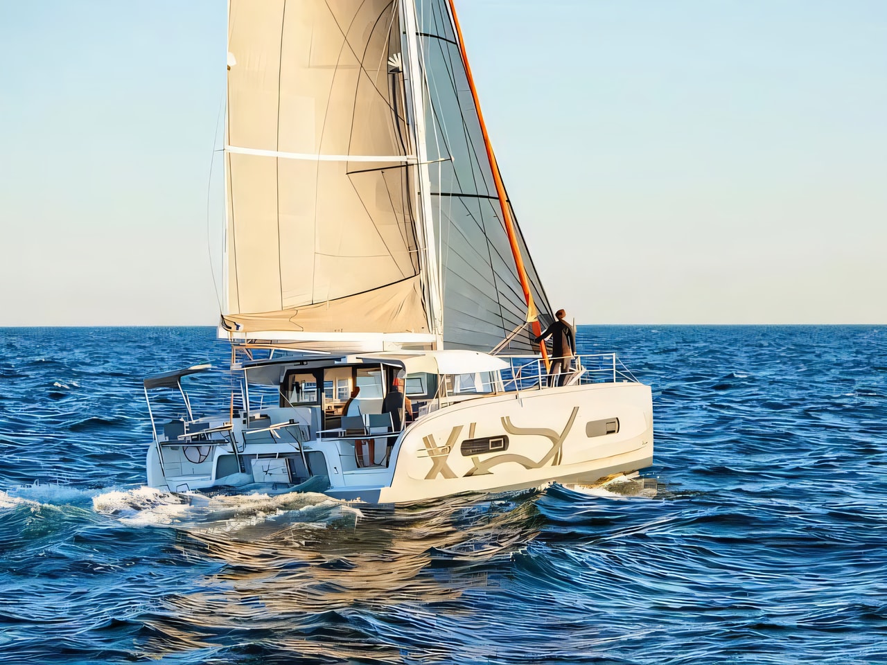 Exterior overview of Excess 11 catamaran for charter from Rogoznica Marina Frapa in the Kornati sailing area Croatia