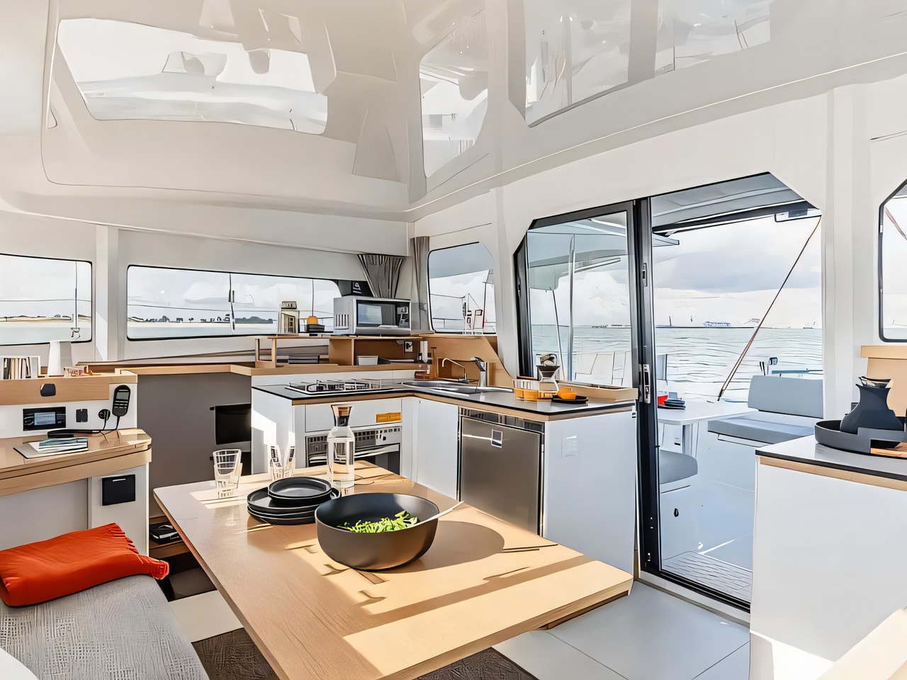 Layout of Excess 11 catamaran with 4 cabins Croatia yacht charter