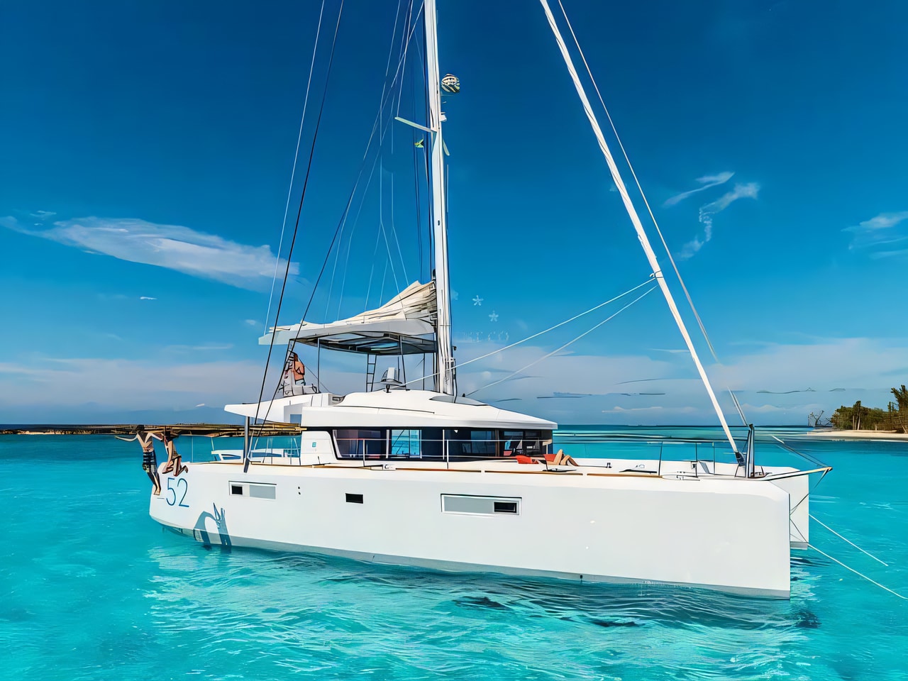 Exterior overview of Lagoon 52F catamaran for charter from SCT Marina Trogir in the Split sailing area Croatia