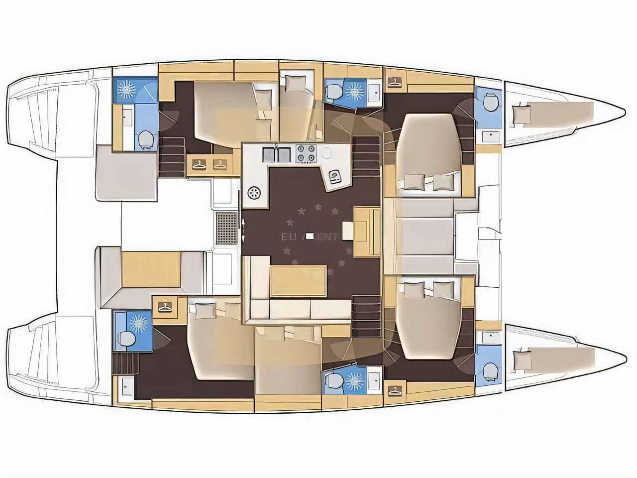 Interior of Lagoon 52F catamaran with 5 cabins Croatia yacht charter