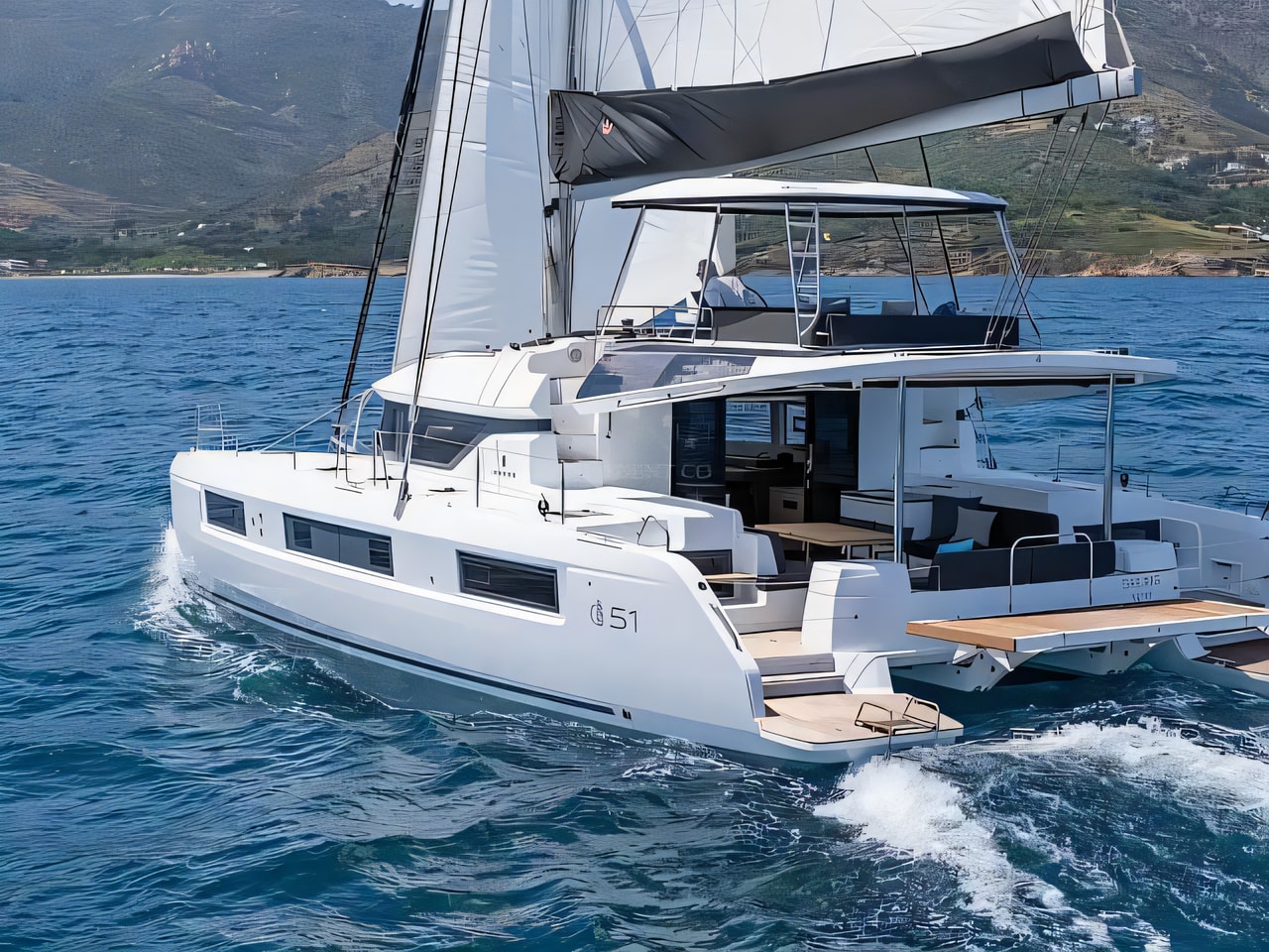 Exterior overview of Lagoon 51 catamaran for charter from SCT Marina Trogir in the Split sailing area Croatia