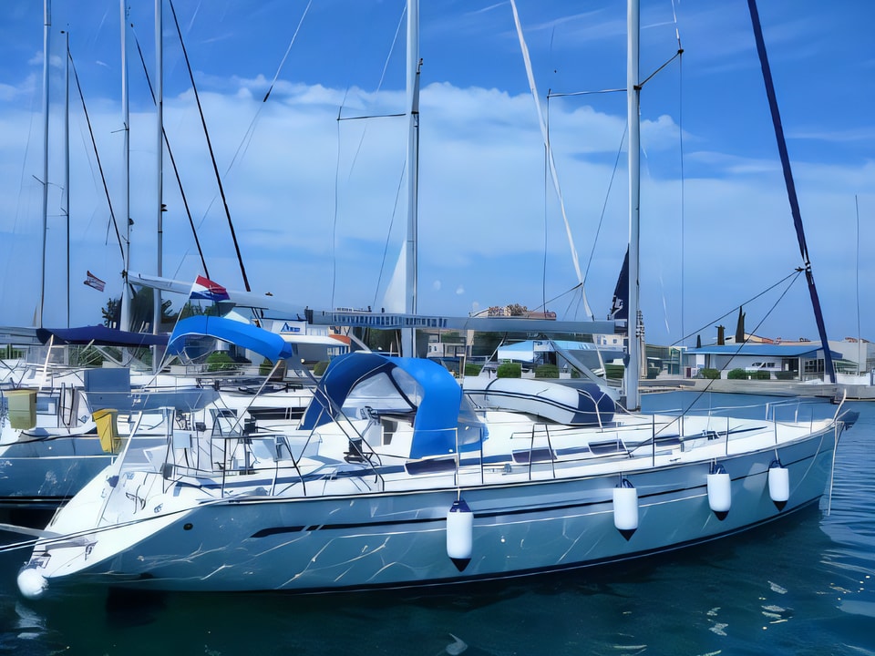 Exterior overview of Bavaria 44 sail boat for charter from Sukosan Marina Dalmacija in the Zadar sailing area Croatia
