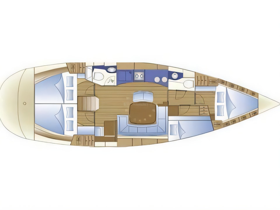 Layout of Bavaria 44 sail boat with 4 cabins Croatia yacht charter