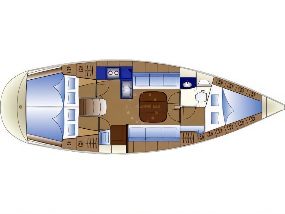 Layout of Bavaria 36 sail boat with 3 cabins Croatia yacht charter