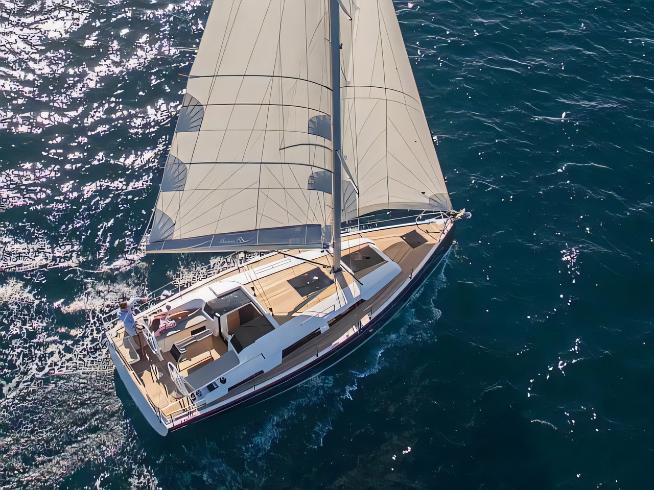 Exterior overview of Hanse 388 sail boat for charter from Seget Donji Marina Baotic in the Split sailing area Croatia