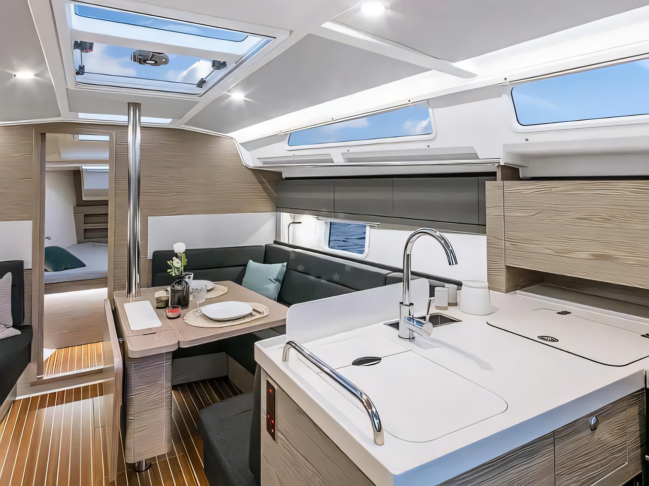 Layout of Hanse 388 sail boat with 3 cabins Croatia yacht charter