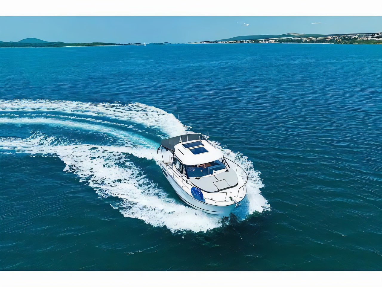 Exterior overview of Merry Fisher 795 motor boat for charter from Biograd Kornati in the Zadar sailing area Croatia